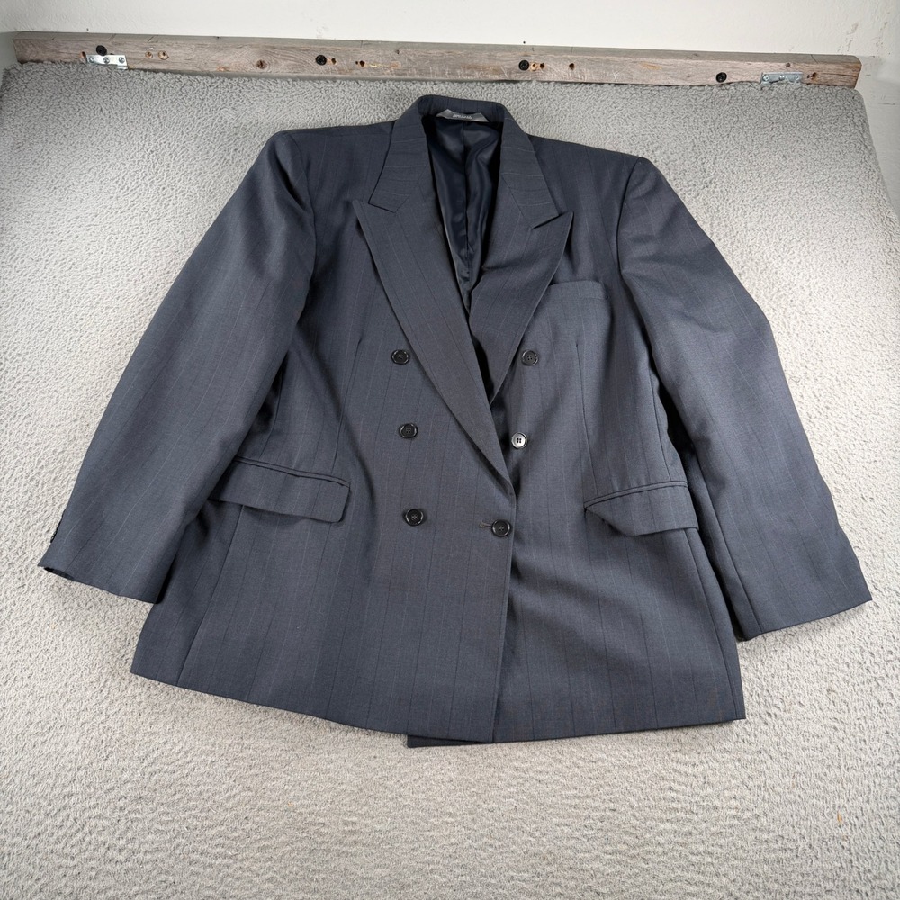 VTG Haggar Imperial  Double Breasted Blazer Mens 44 Grey Pinstripe Made In USA